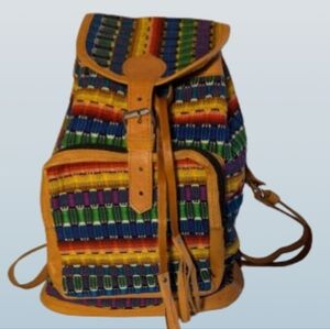Leather Trim Backpack Kilim Tapestry Boho Hippie